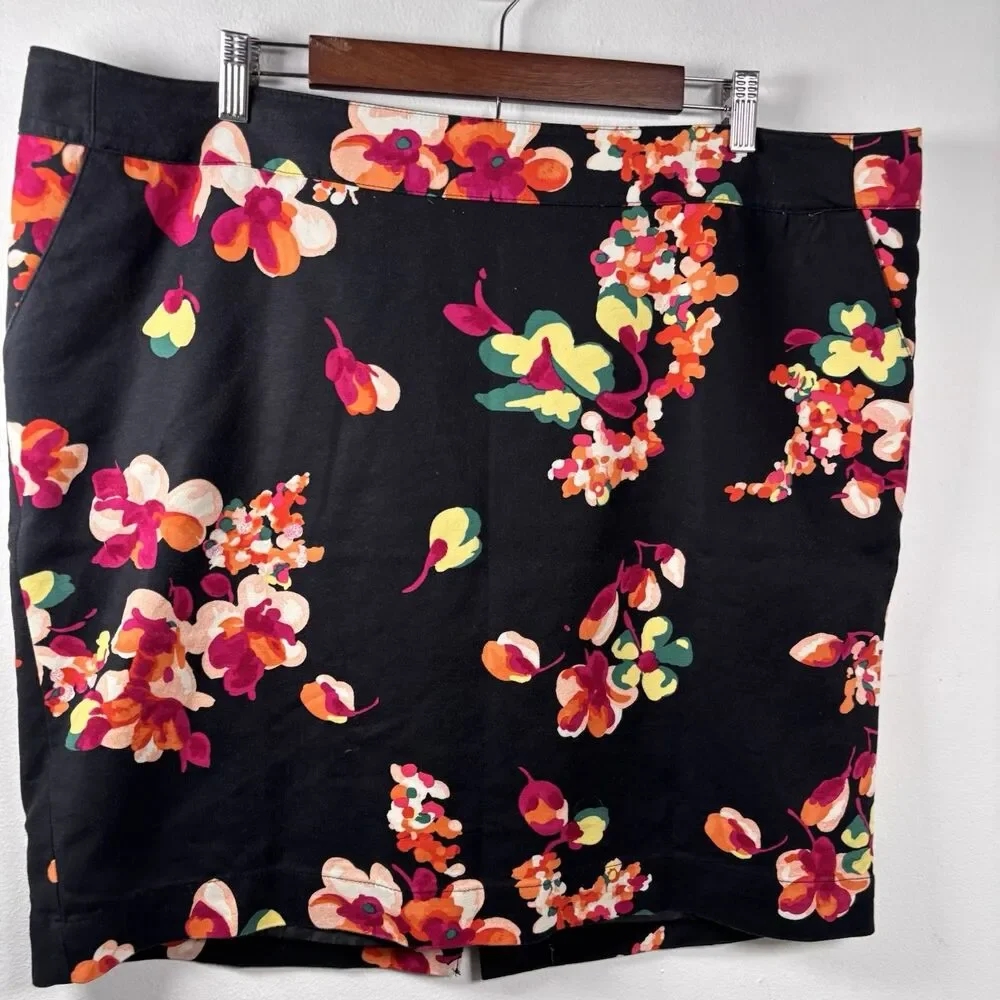 Merona Floral Mini Skirt Size 18 Plus Size Black Multicolor Stretch Cotton